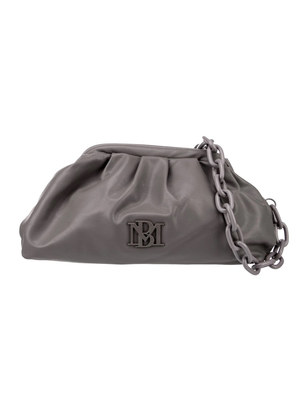 Badgley Mischka Gray Gathered Leather Clutch with Chain.🩶